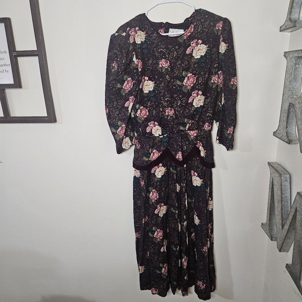 Vintage 80s/90s Miss Dorby Floral Long Sleeve Dress Size 10